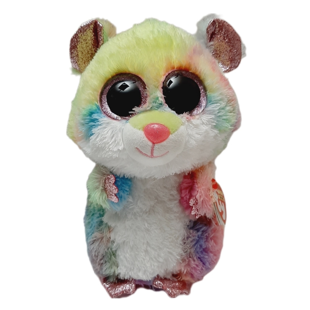 🍒 New TY Beanie Baby Boos 9" Rodney Hamster Rainbow TieDye Plush Soft Kids Toy